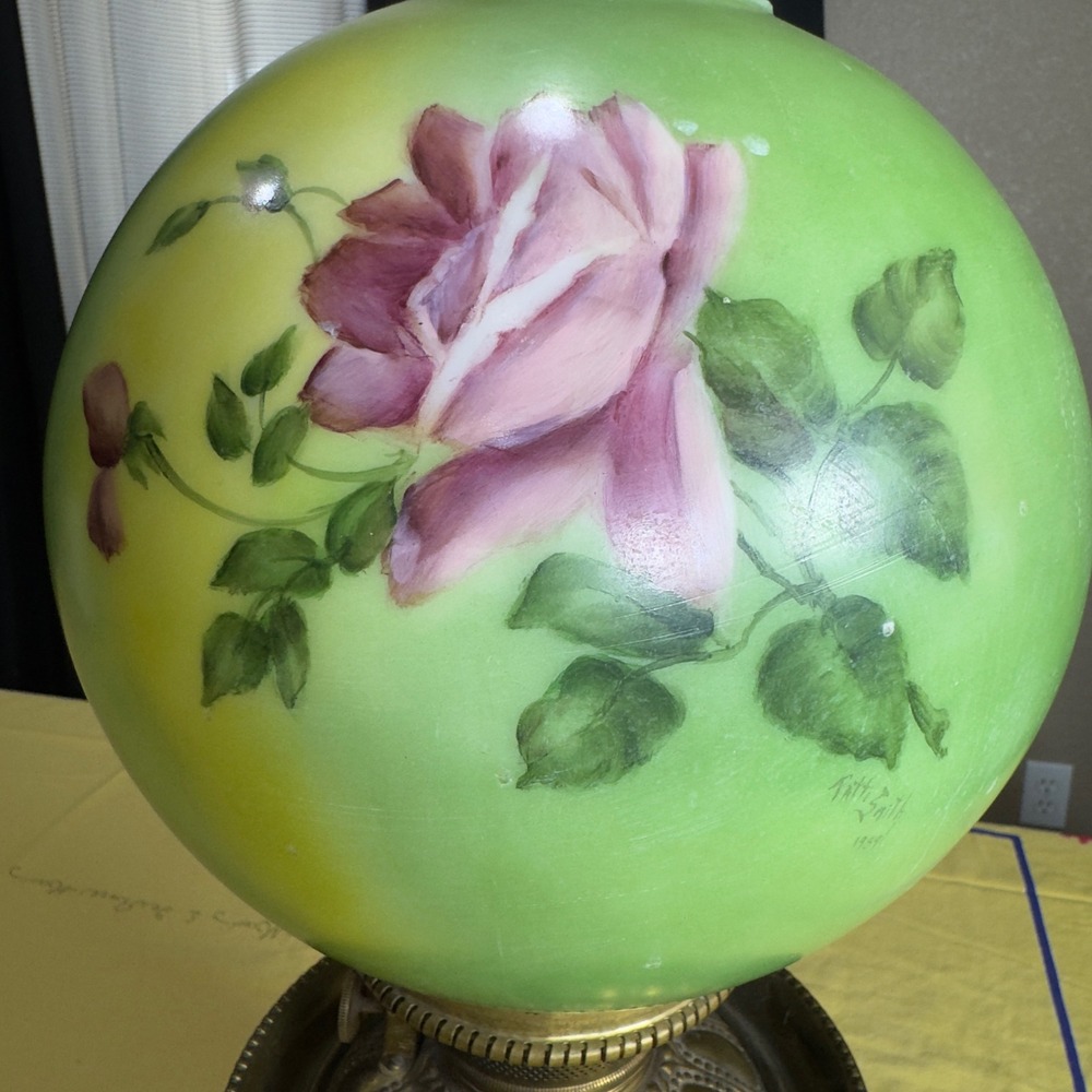 VTG Patti Smith Signed 1989 Hand Painted GWTW Double Globe Electrified Oil Lamp - Picture 7 of 16